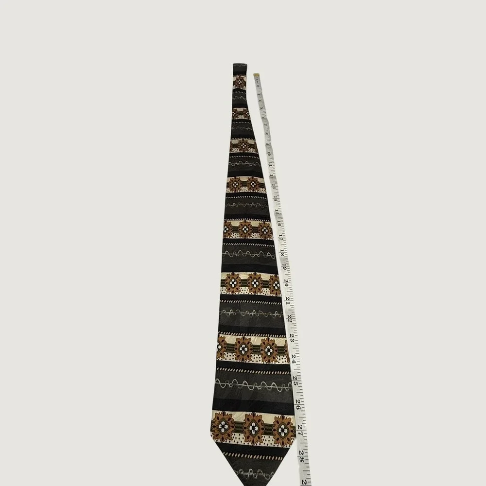Vintage Daneil & Ellissa 100% Silk Tie Geometric Abstract Brown Black Made Korea